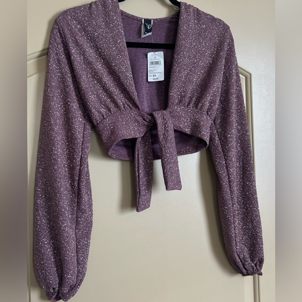 WINDSOR Purple sparkle tie crop top